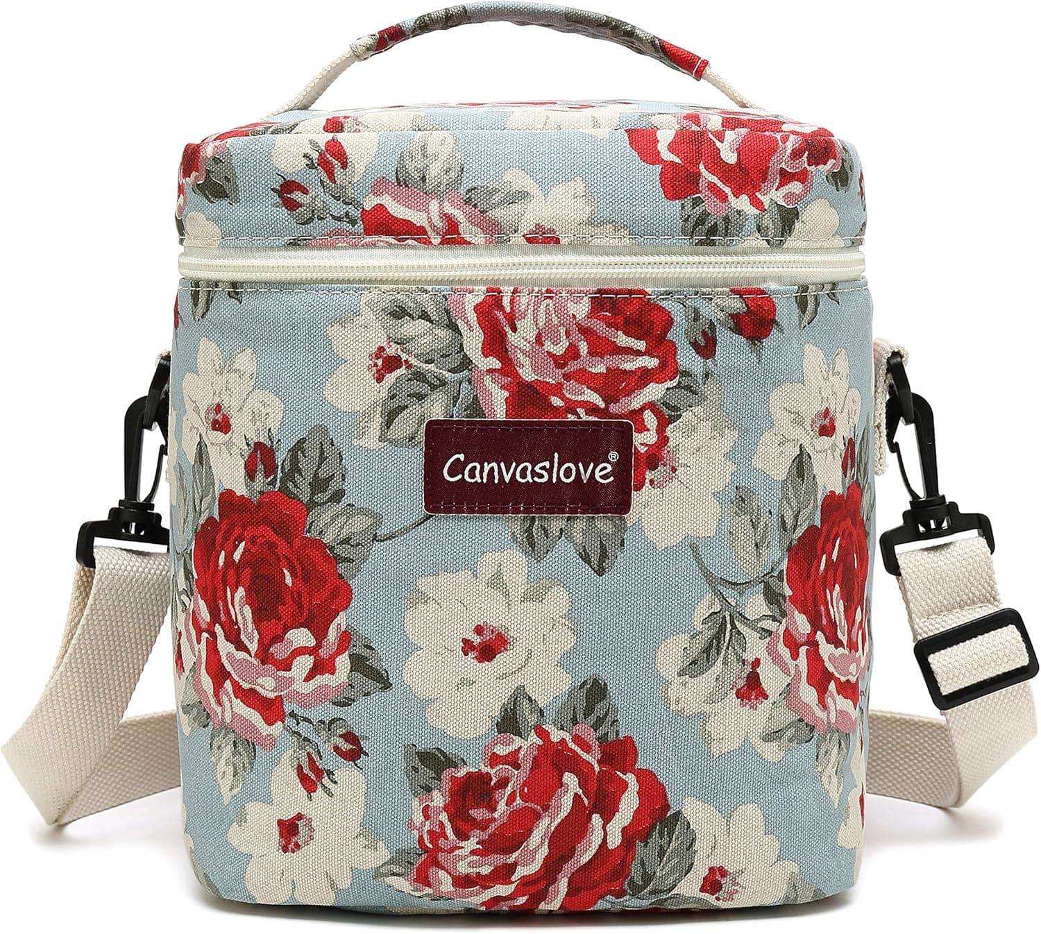 Canvaslove Peony Pattern Insulated Lunch Bag Large Lunch Box Cooler Tote Shoulder bag