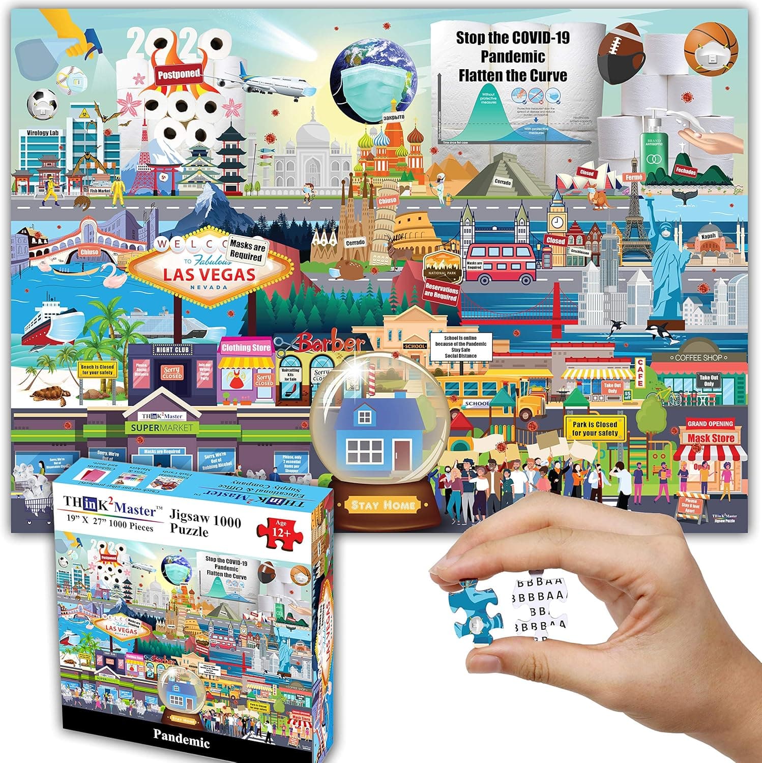 Think2Master Pandemic 1000 Pieces Jigsaw Puzzle' for Kids 12+. Great Gift for Friends & Family. Shows The Events of 2020 & 2021 Including Toilet Paper Shortage, Protest, face mask Size: 26.8” X 18.9”