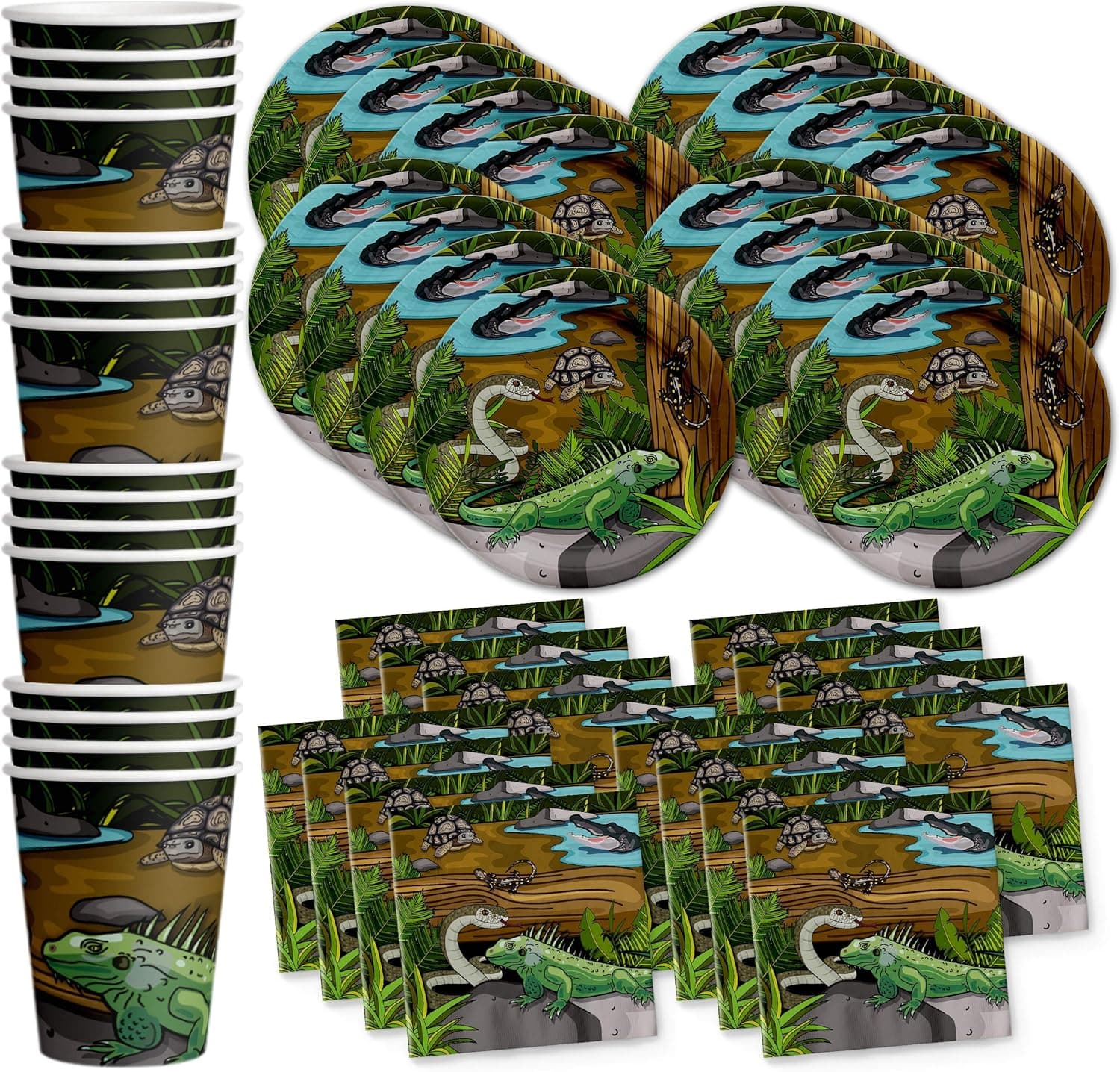 Reptile Lizard Snake Birthday Party Supplies Set Plates Napkins Cups Tableware Kit for 16