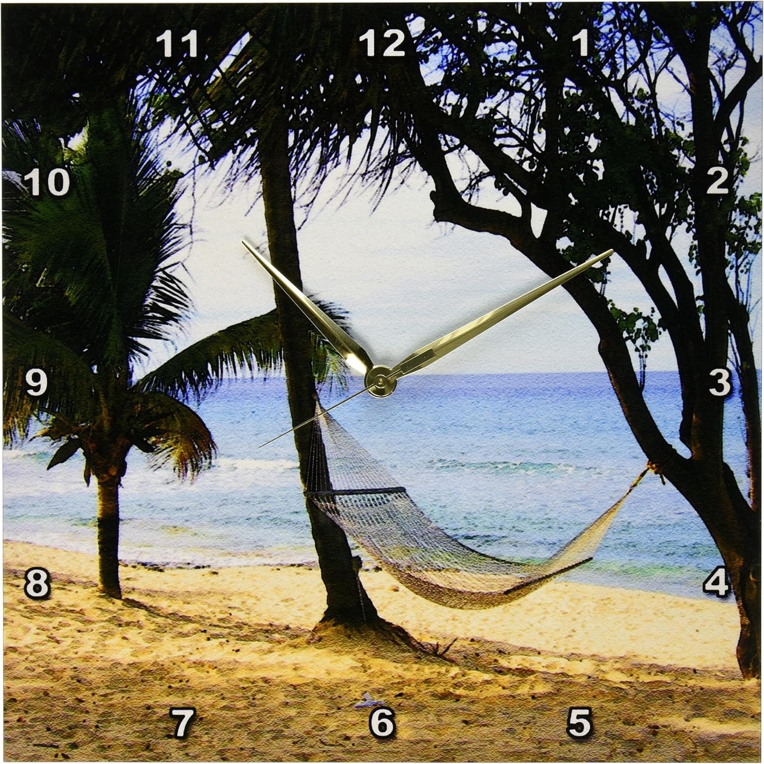 3dRose DPP_194375_2 Tropical Beach Hammock Wall Clock, 13 by 13-Inch