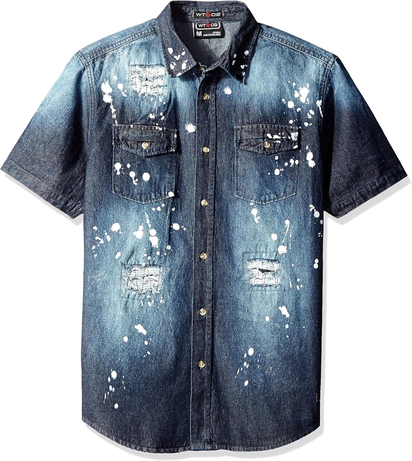 Southpole Men's Short Sleeve Denim Shirt with Splash Details