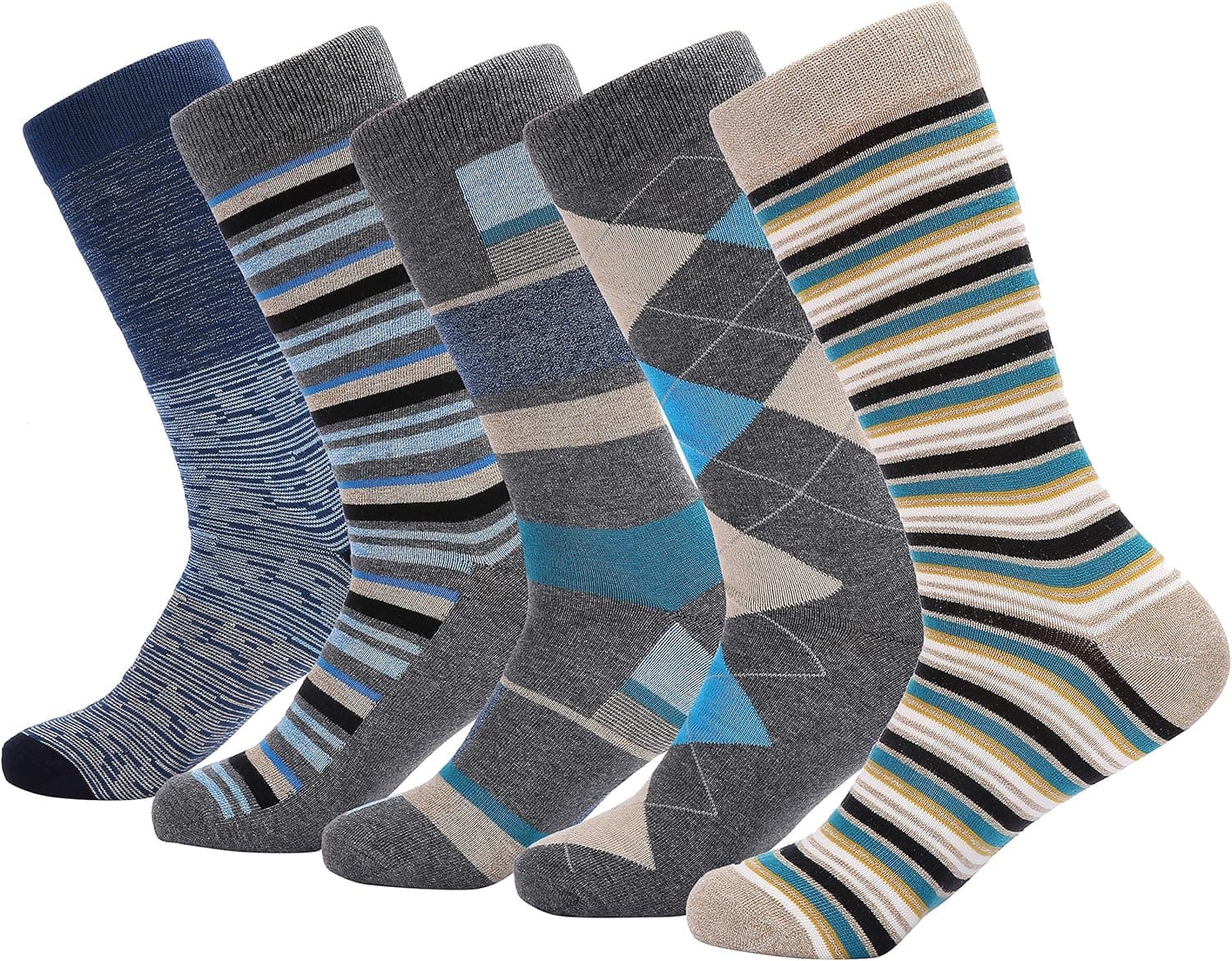Marino Mens Patterned Dress Socks, Colorful Fun Socks, Fashion Cotton Socks - 5 Pack - Conventional Design Dress Socks