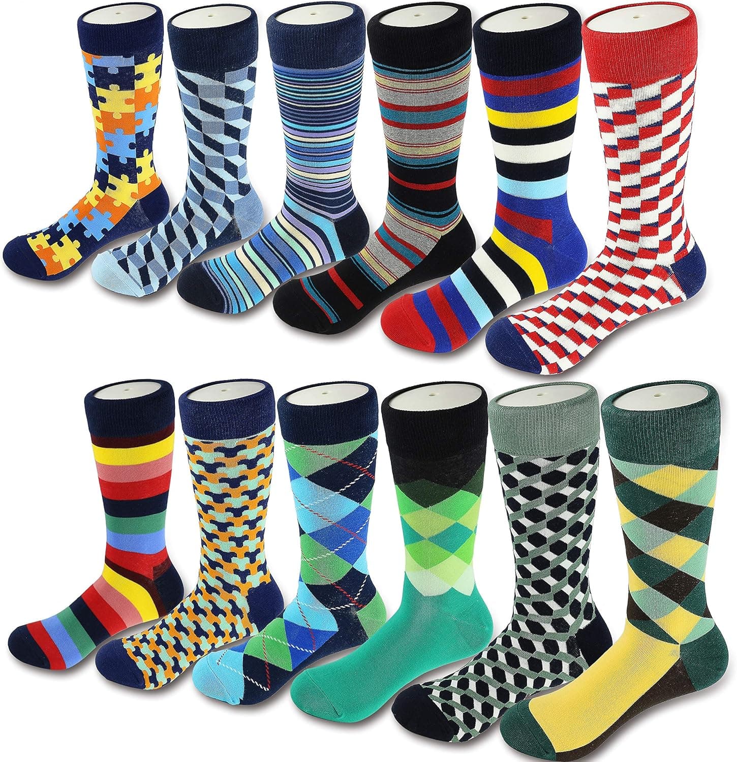 Men's Fun Dress Socks Peonfly Cotton Fashion Patterned Novelty Crew Socks - 12 Pack