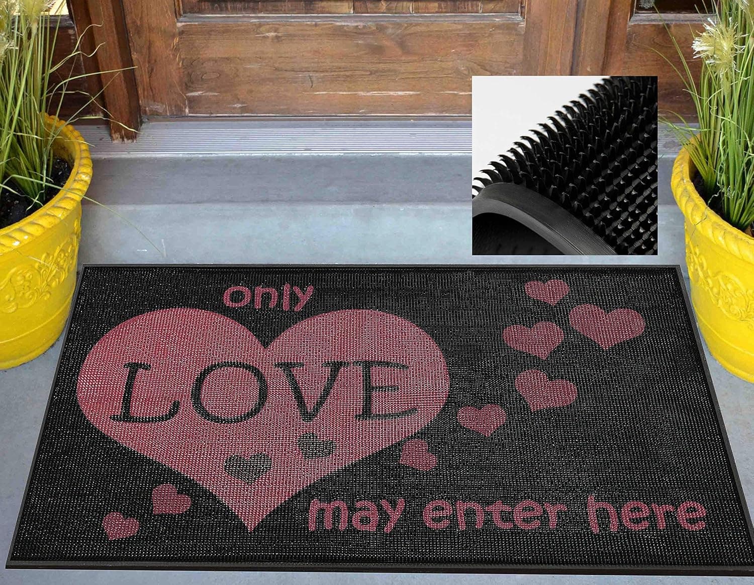 Love Welcome Mat - High-functioning Durable Front Door Mat - Eco-friendly Recycled Entry Mat - Super Easy to Clean-Or use it indoors barefoot for stimulating foot therapy-Size18x27.5 in. (Love Print)