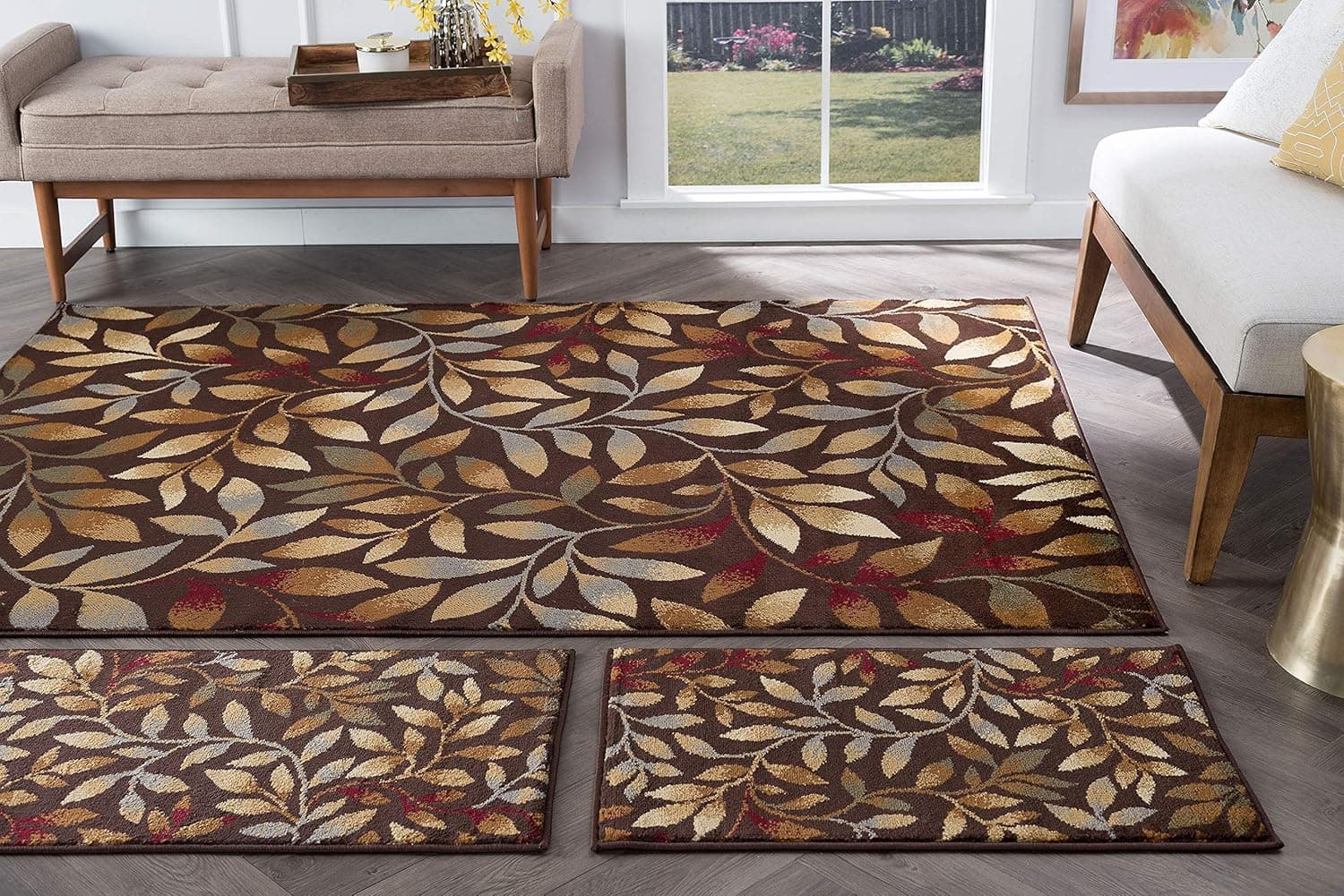 Tayse Katniss Brown 3 Piece Area Rug Set for Home, and Decor - Transitional, Floral