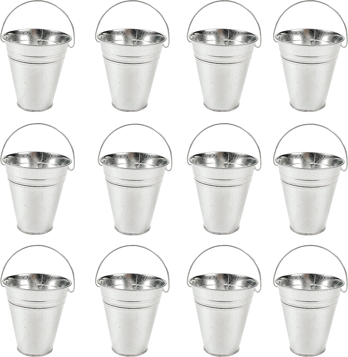 Galvanized Metal Pails Bulk, Medium Size Pack of 12 Buckets, Goodie Baskets Party Favors, Parties Decoration, 5 X 4 1/2" By 4E’s Novelty
