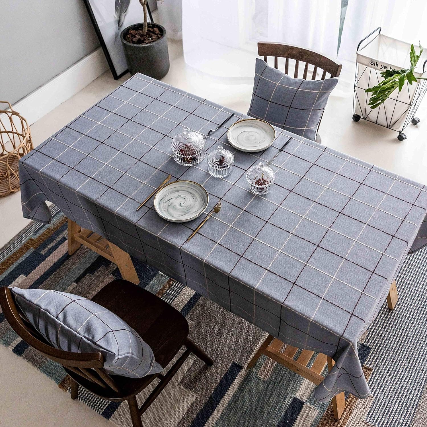 Home Brilliant Square Tablecloths for Buffet Living Room Kitchen Modern Waterproof Table Covers for Party Dining Table, 52 x 52 inches, Greyish Blue