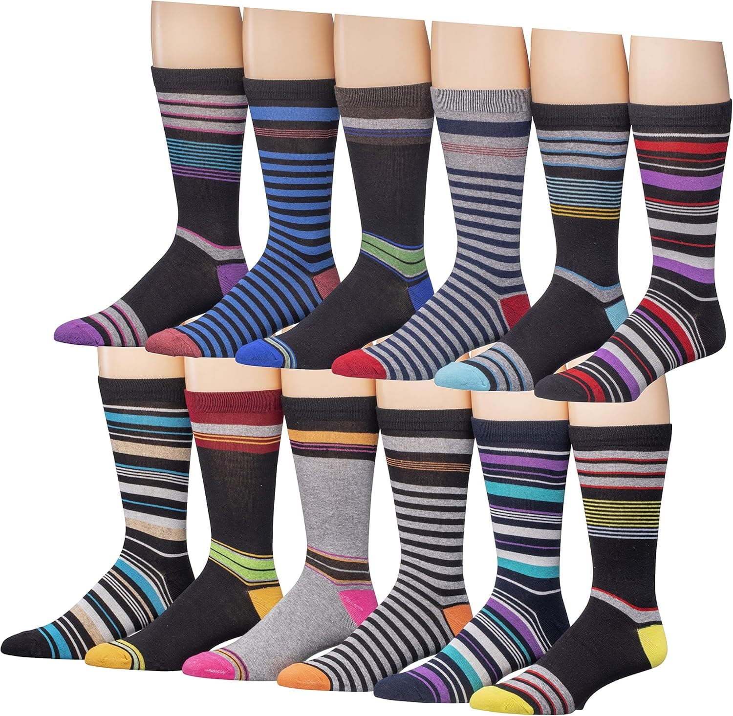 Beged Cotton Crew Funky Dress Socks for Men (12-Pack) – Fun Colorful Patterns