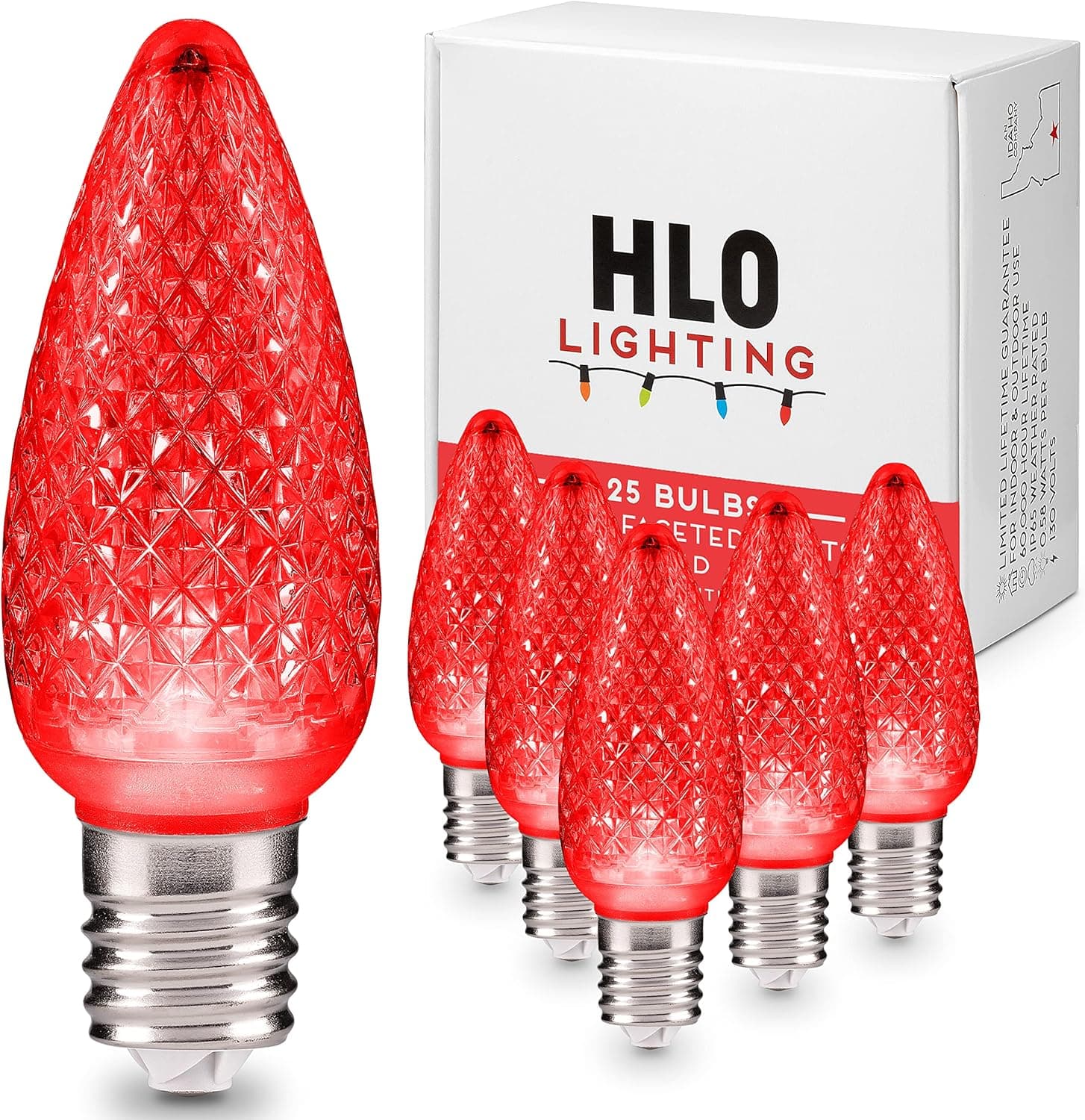 Holiday Lighting Outlet Faceted C9 Christmas Lights | Red LED Light Bulbs Holiday Decoration | Warm Christmas Decor for Indoor & Outdoor Use | 3 SMD LEDs in Each Light Bulb | Set of 25