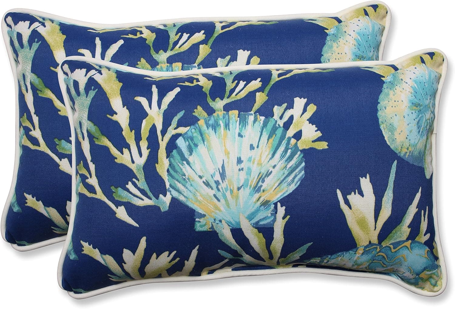 Pillow Perfect 592831 Outdoor/Indoor Daytrip Pacific Lumbar Pillows, 11.5" x 18.5", Blue, 2 Pack