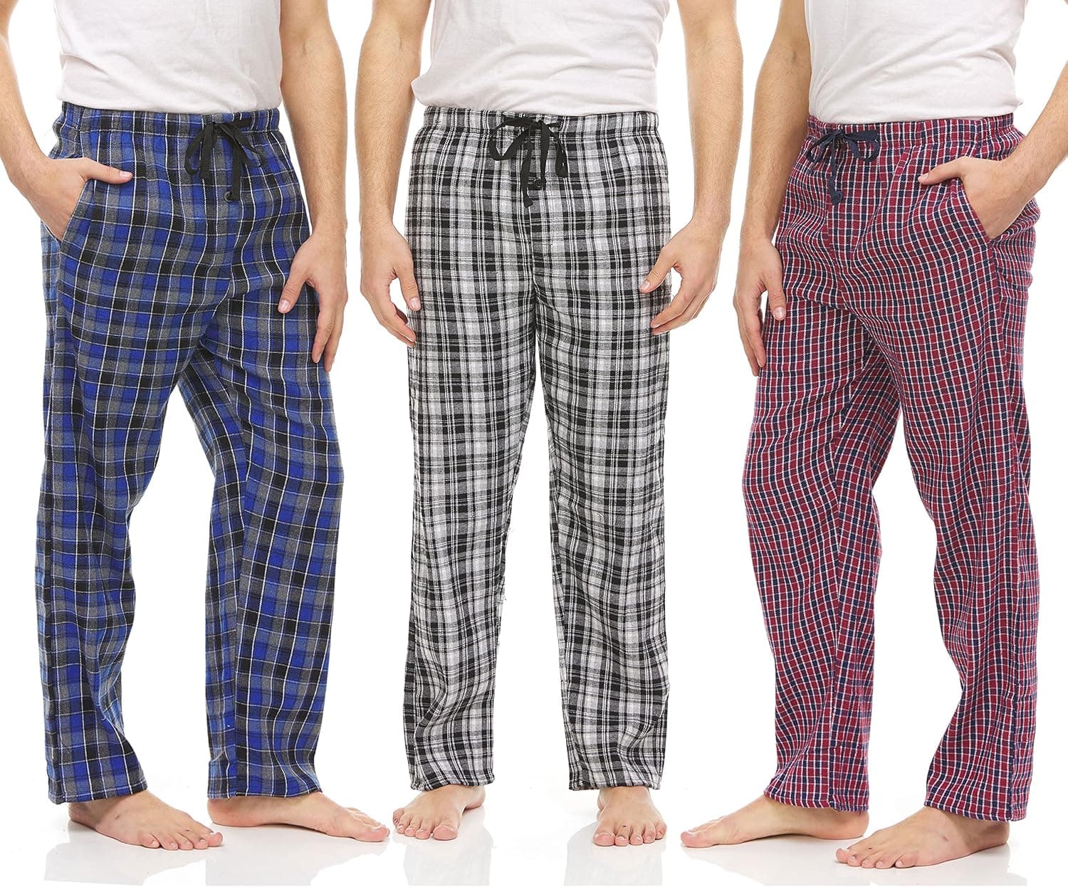 DARESAY Flannel Pajama Pants for Men - Soft Cotton Plaid Pajama Pants, Stretchable Men's Pajama Bottoms with Pockets, 3 Pack.