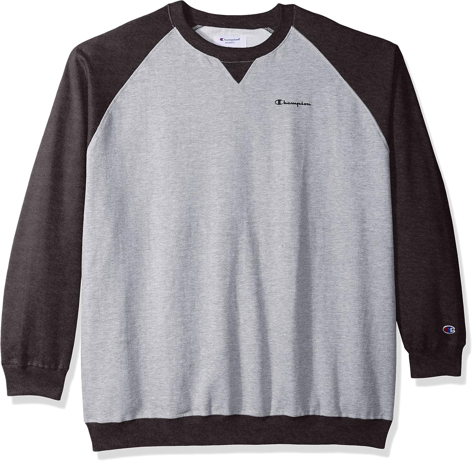 Champion Men's Big and Tall Fleece Ls Crew Raglan W/Contrast Sleeves
