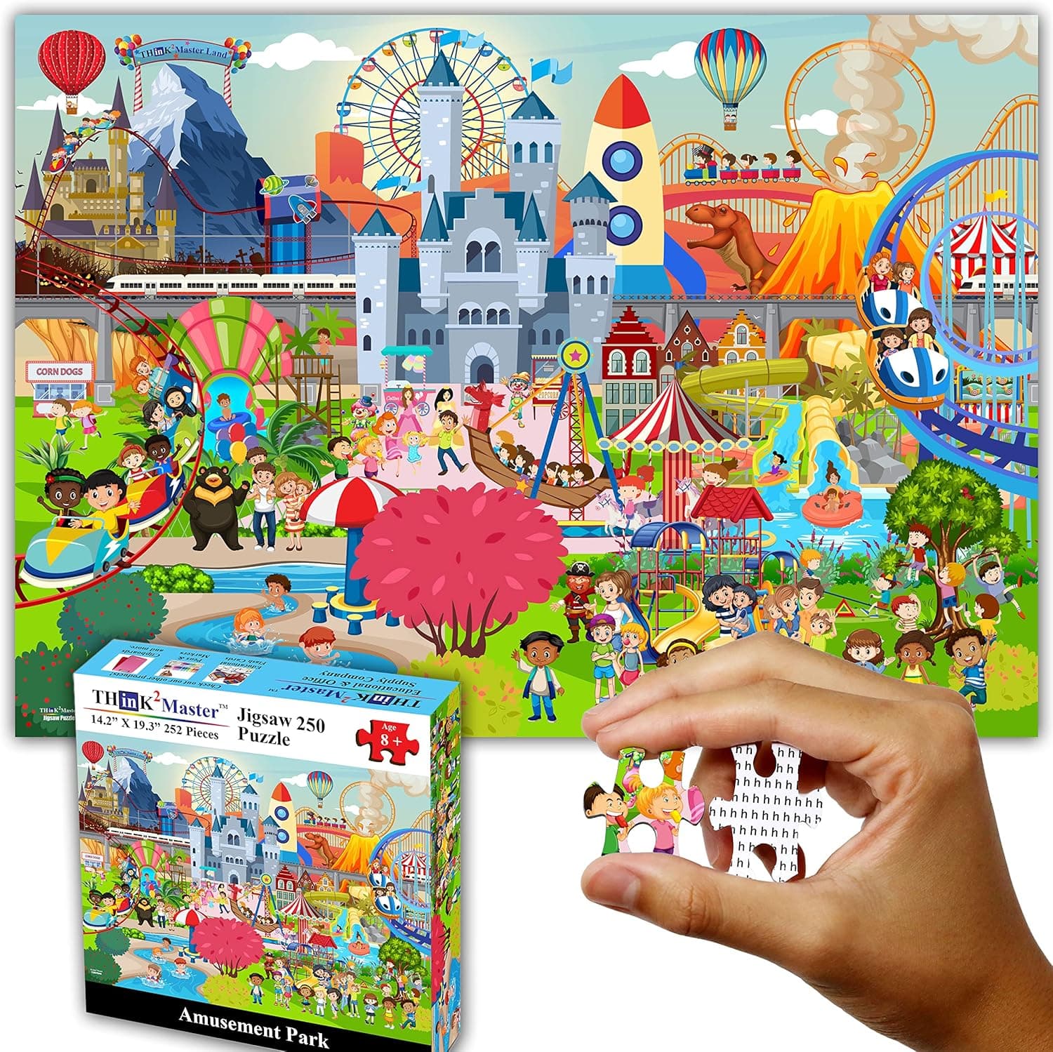 Think2Master Amusement Park 250 Pieces Jigsaw Puzzle Fun Educational Toy for Kids, School & Families. Great Gift for Boys & Girls Ages 8+ to Stimulate Learning. Size: 14.2” X 19.3”