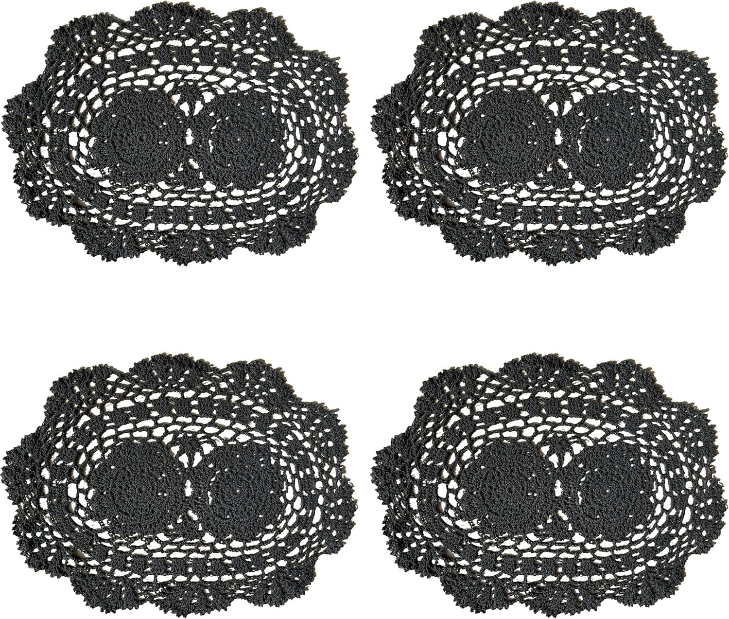 Phantomon Lace Doilies Handmade Crochet Placemats Cotton Doilies Cloth Lace, Pack of 4, Oval Shape, 10 x 14 inch (Black)