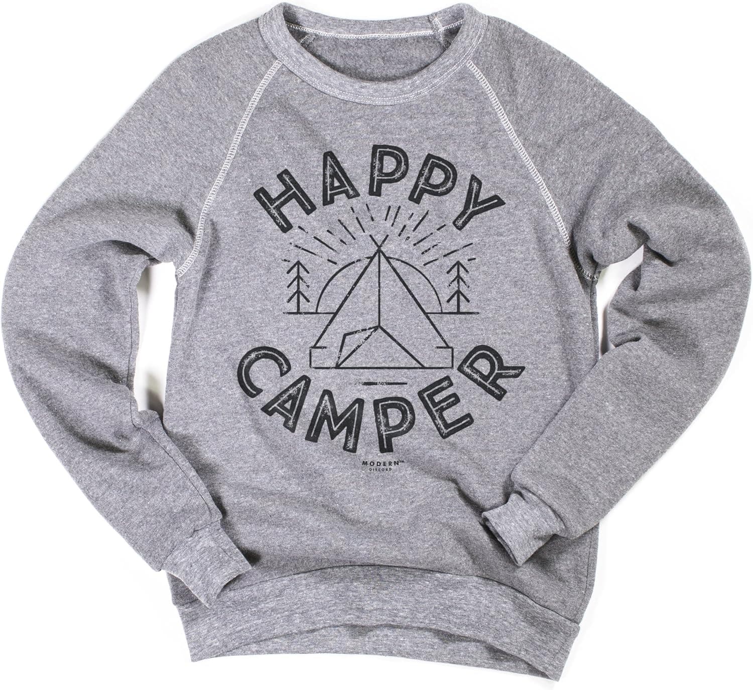 Superluxe Clothing Happy Camper Womens Eco Fleece Unisex Raglan Sweatshirt