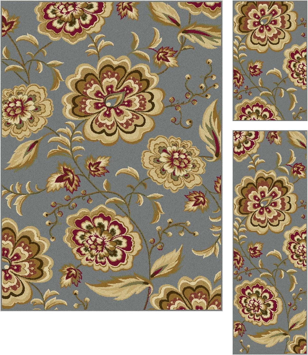 Universal Rugs 5046 Laguna 3-Piece Transitional Area Rug Set, 5 by 7-Feet/20 by 60-Inch/20 by 32-Inch, Blue