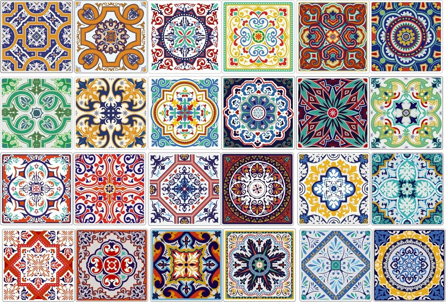 Bepont Decorative Tile Stickers Set- 6 units 5 x 5 inch Each,Set of 24 designs Peel and Stick Wall Backsplash DIY Wallpaper for Kitchen Bathroom