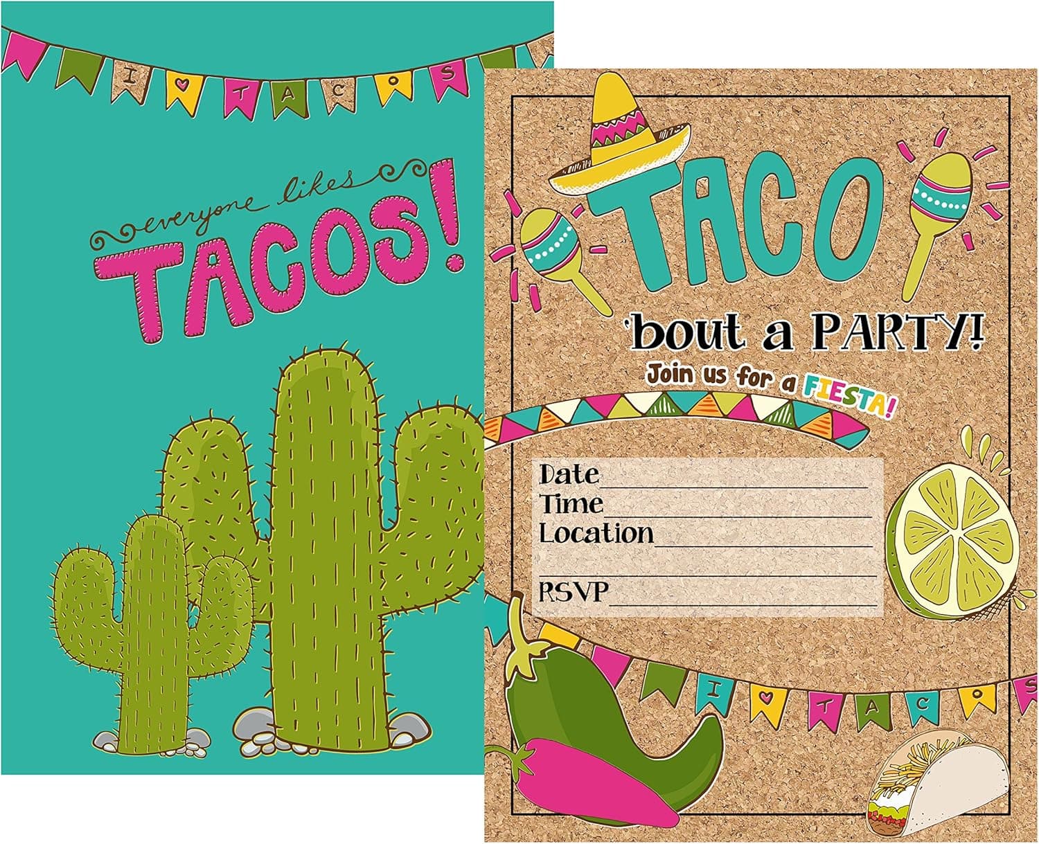 Fiesta Taco Party Suppy Invitations with Envelopes (Set of 12)