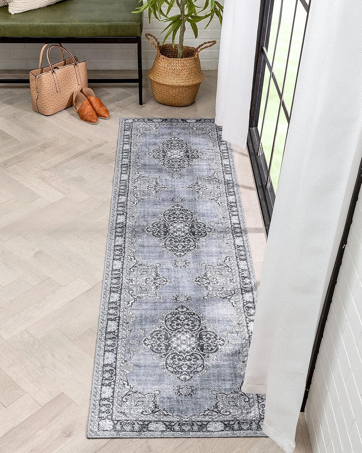 Well Woven Nile Tarifa Vintage Bohemian Medallion Grey Machine Washable 2'3" X 7'3" Runner Rug