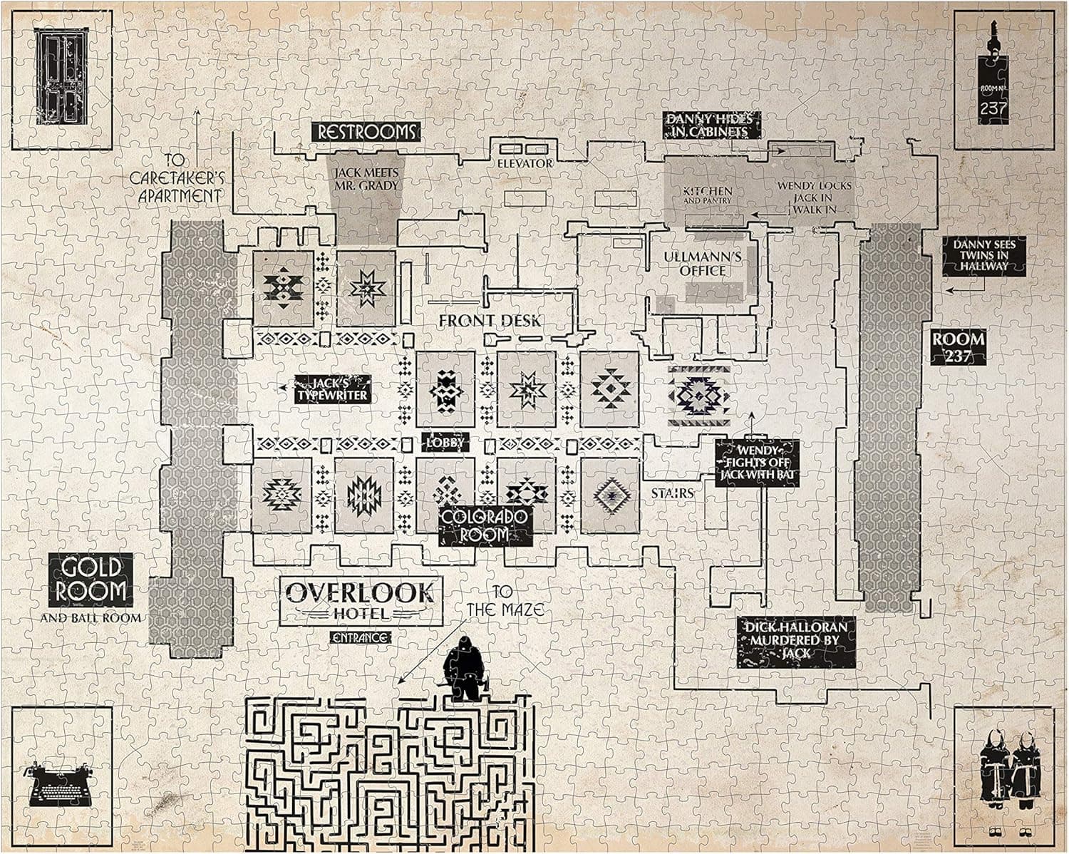 Paladone The Shining Floor Plan 1000 Piece Jigsaw Puzzle - Officially Licensed Merchandise, Red