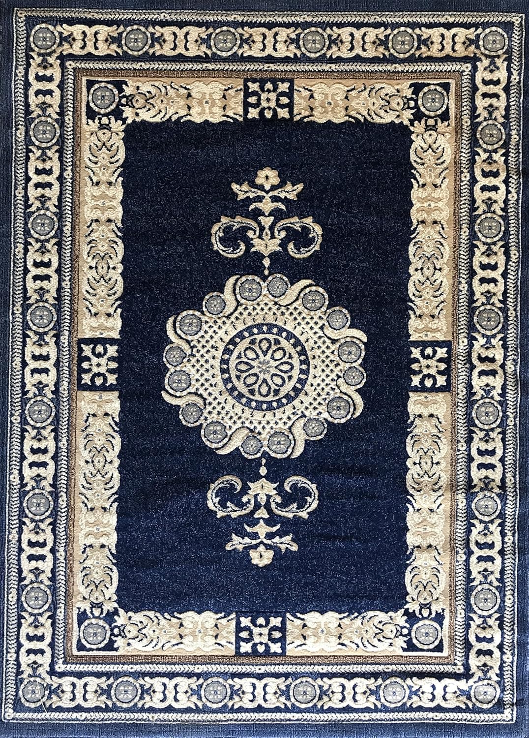 Americana Traditional Persian Area Rug Dark Blue Design 121 (5 Feet 2 Inch X 7 Feet 3 Inch)