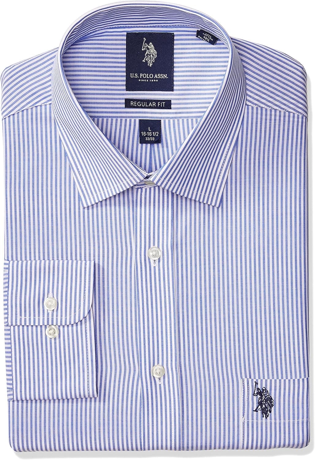 U.S. Polo Assn. Men's Reguar Fit Striped Semi Spread Collar Dress Shirt