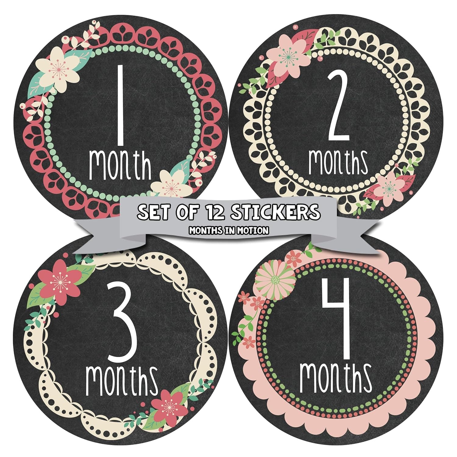 Months in Motion Baby Monthly Stickers - Baby Milestone Stickers - Newborn Girl Stickers - Month Stickers for Baby Girl - Baby Girl Stickers - Newborn Monthly Milestone Stickers