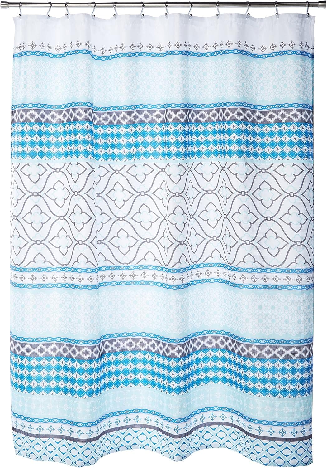 U.S Polo Association 130 GSM Waffle Knit Brandy Banded Shower Curtain (Turquoise/White)