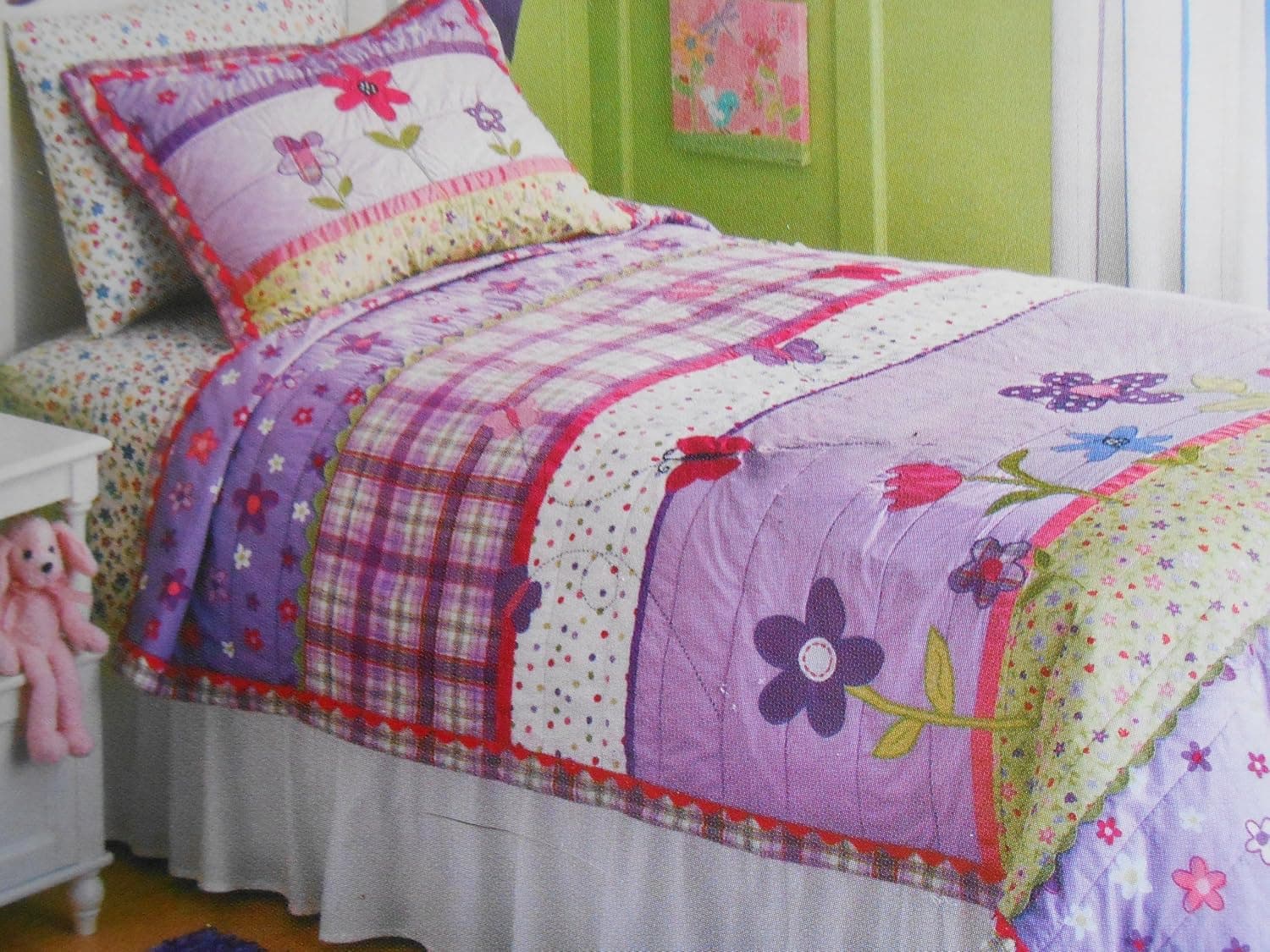 - Purple Happy Flower Quilt Set - Twin