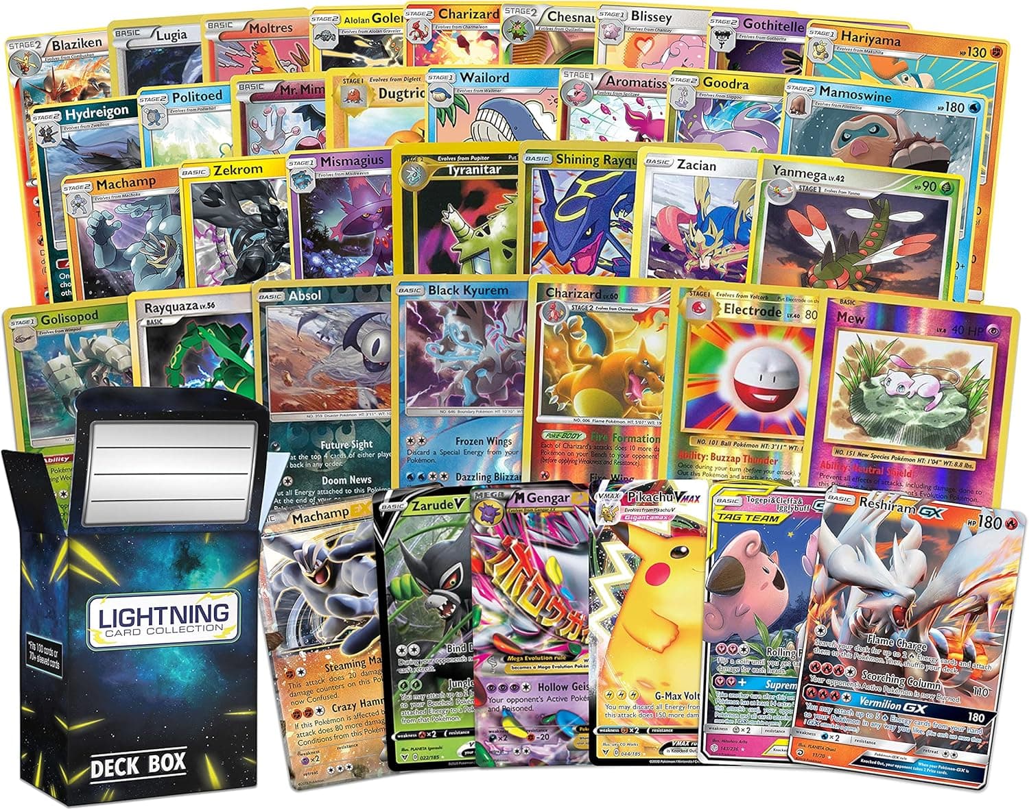 Ultimate Rare Bundle– Includes 20 Rare Cards, 2 foil Rare Cards, 2 Legendary Ultra Rare Cards with lightning card collection Box That is Compatible with Pokemon Cards