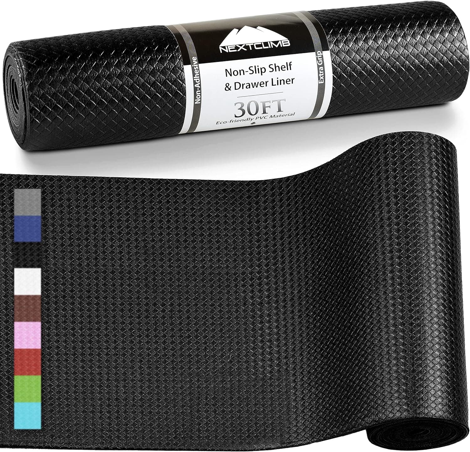 Shelf Liner Drawer Liner - Truly Non Slip Waterproof Cabinet Liner - Kitchen Refrigerator Liners - Thick, Durable Grip, No Paper, Non Adhesive, Washable - Cupboard Pantry Fridge Mats (30 FT, Black)