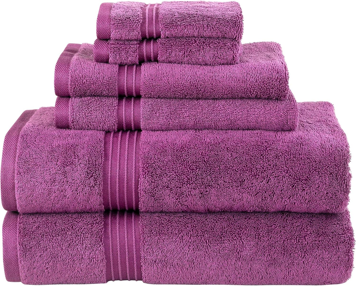 Bliss Casa 6 Pieces Towel Set; 2 Bath Towels, 2 Hand Towels and 2 Washcloths - 600 GSM 100% Combed Cotton Quick Dry Highly Absorbent Thick Bathroom Towels - Soft Hotel Quality for Bath and Spa (Plum)