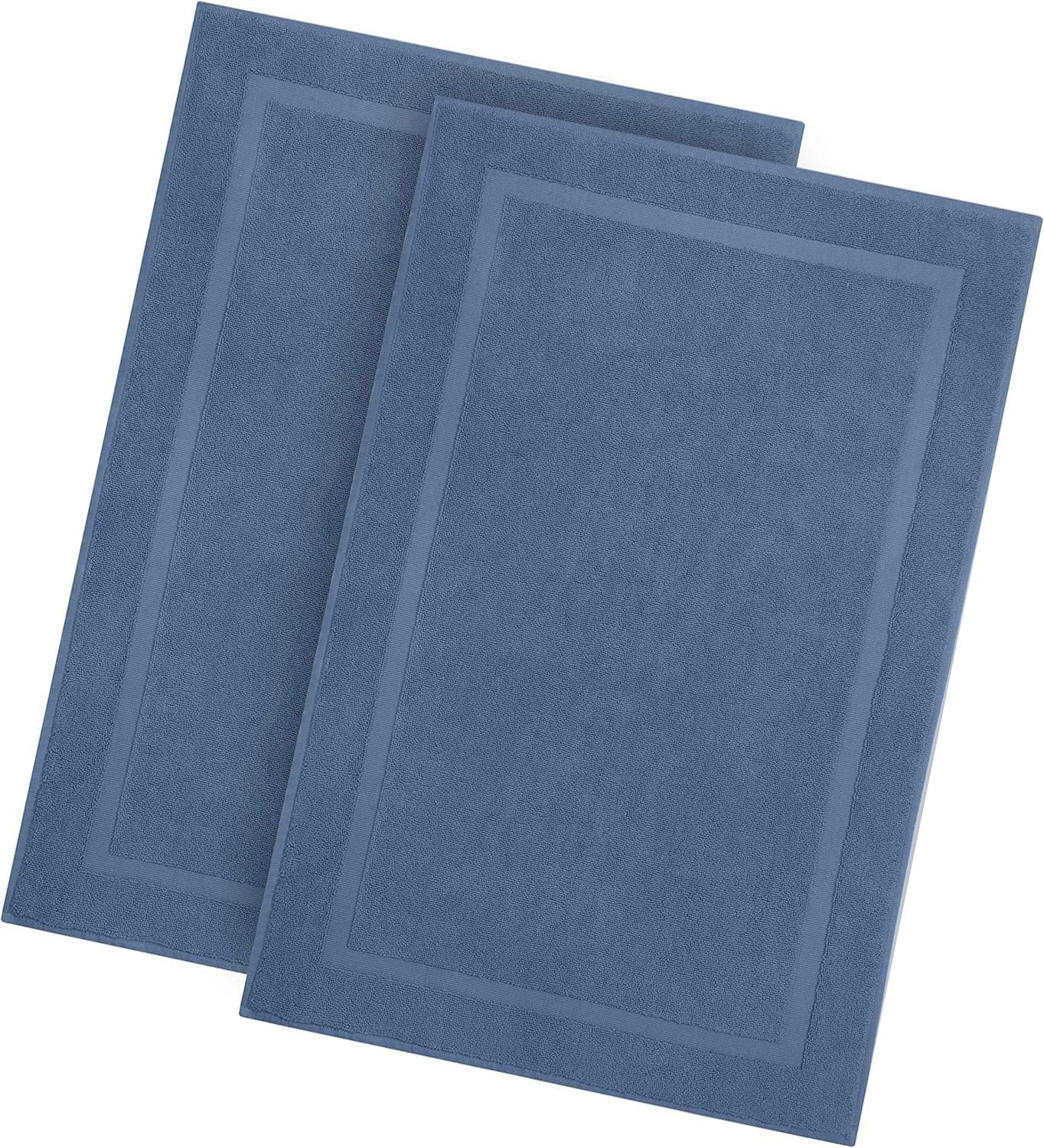 COTTON CRAFT Bath Tub Mats - 2 Pack 100% Cotton Ultra Absorbent Low Lint Plush Heavyweight 1000 GSM Luxury Hotel Spa Shower Bathroom Towel Rug Step Out Floor Mat -Not a Bathroom Rug -21x34- Azure Blue