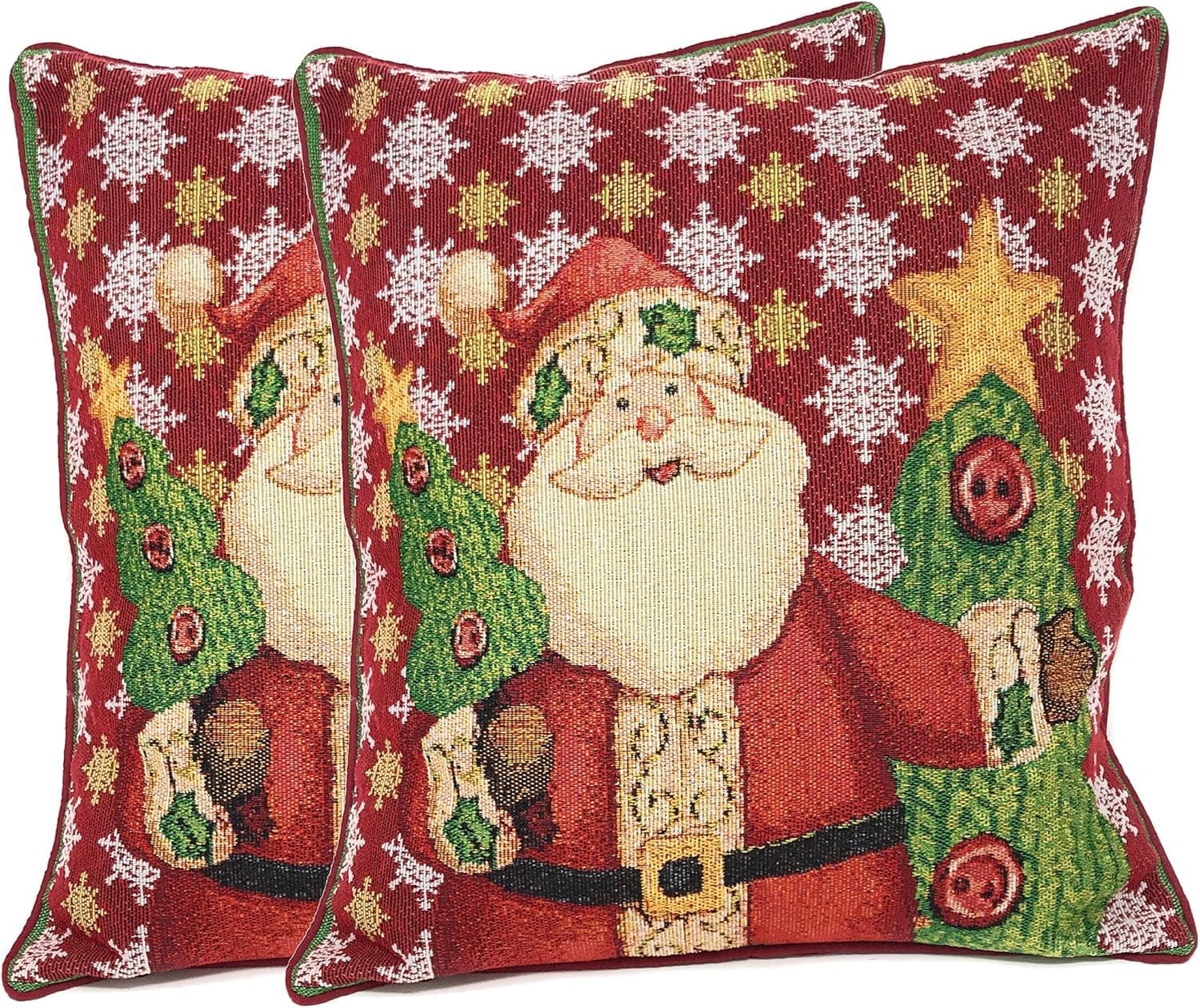 Tache Red Christmas Eve Festive Winter Holiday Santa Claus is Coming to Town Decorative Woven Tapestry Cushion Pillow Throw Cover, 2 Piece 16 x 16