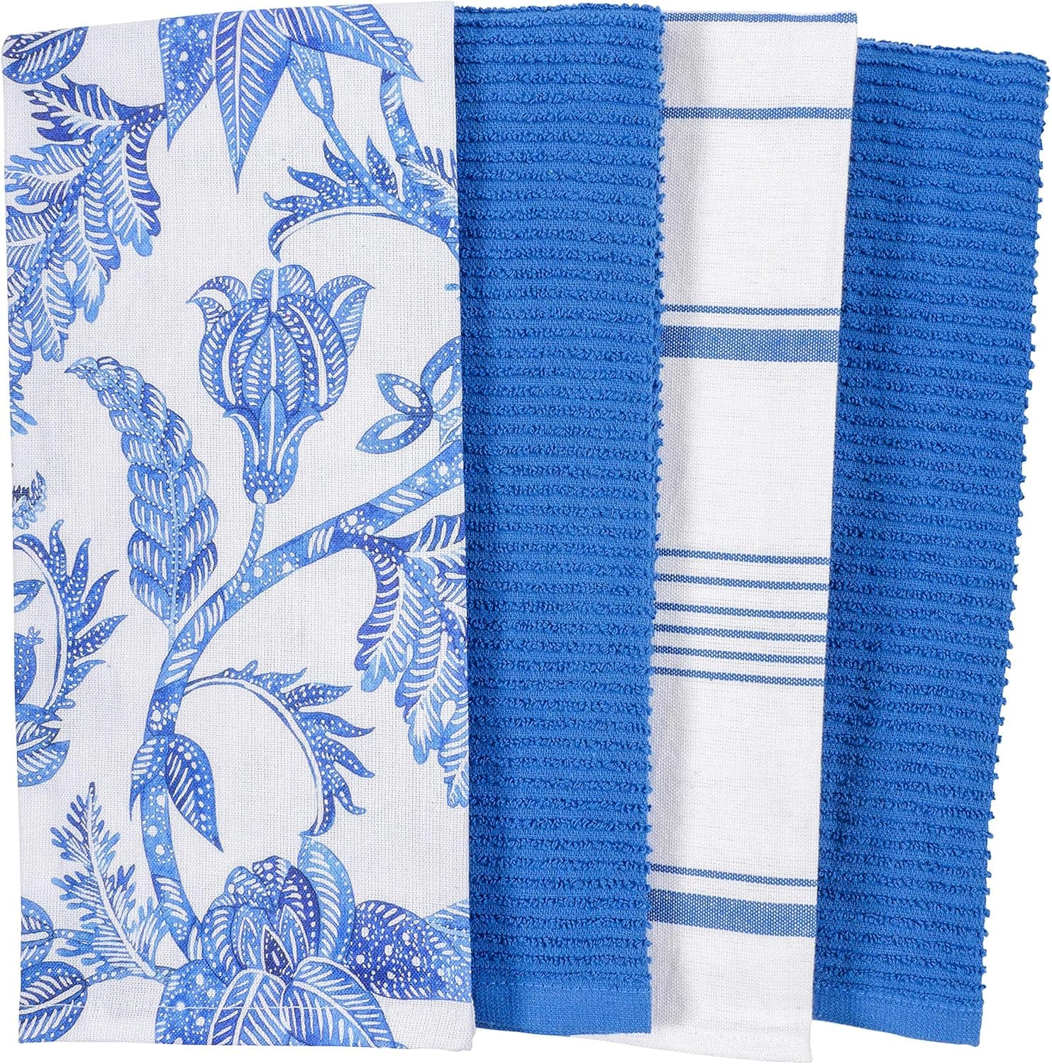 KAF Home Mixed Flat and Terry Printed Dish Towel Set of 4, 100-Percent Cotton, 18 x 28-inch (Batik)