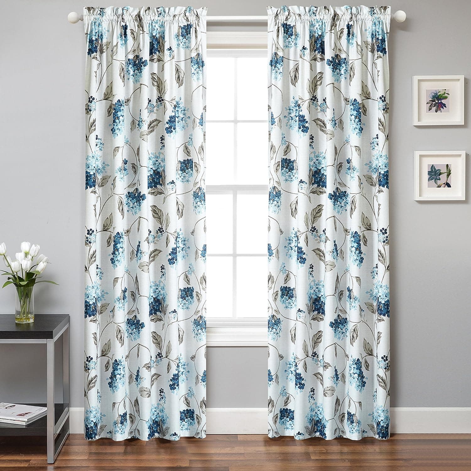 Sunclipse Modern Floral Warwick Window Curtain Panel, 50x63, Blue