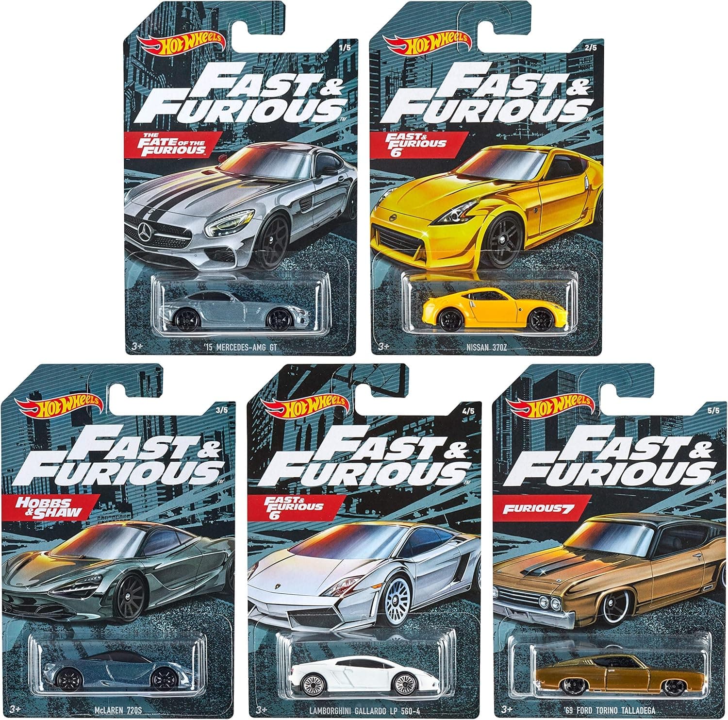 Hot Wheels Fast & Furious Bundle 2020 Set of 5 Mercedes Nissan McLaren Lamborghini Ford