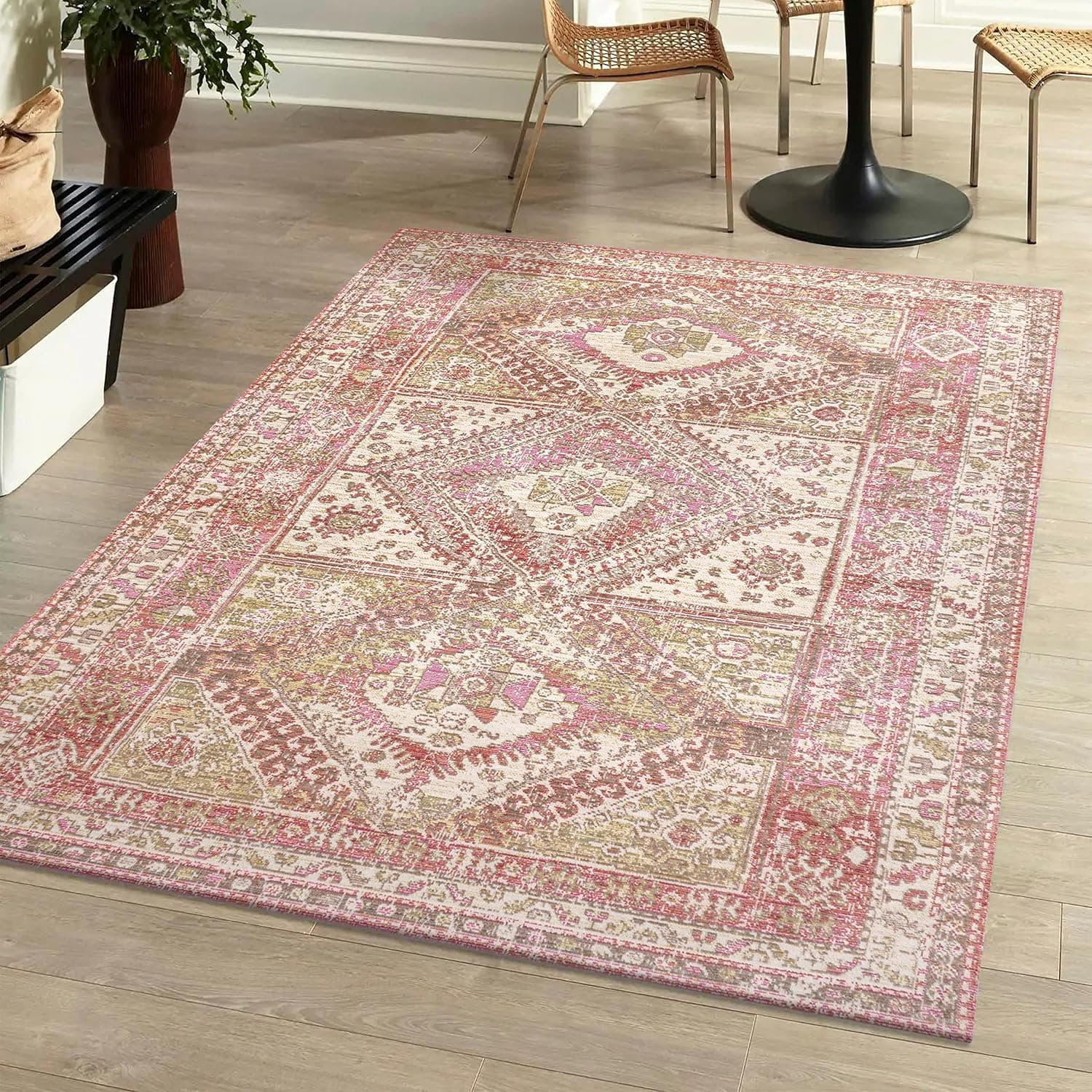 JONATHAN Y MDP308B-8 Darija Ornate Geometric Medallion Indoor Area-Rug Vintage Glam Bohemian Easy-Cleaning Bedroom Kitchen Living Room Non Shedding, 8 X 10, Pink