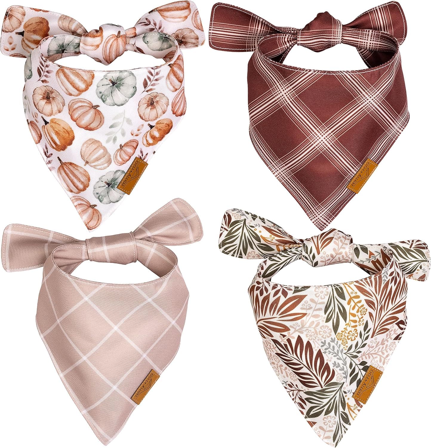 Remy+Roo Dog Bandanas - 4 Pack | Amber Set | Premium Durable Fabric | Unique Shape | Adjustable Fit | Multiple Sizes Offered (Large)