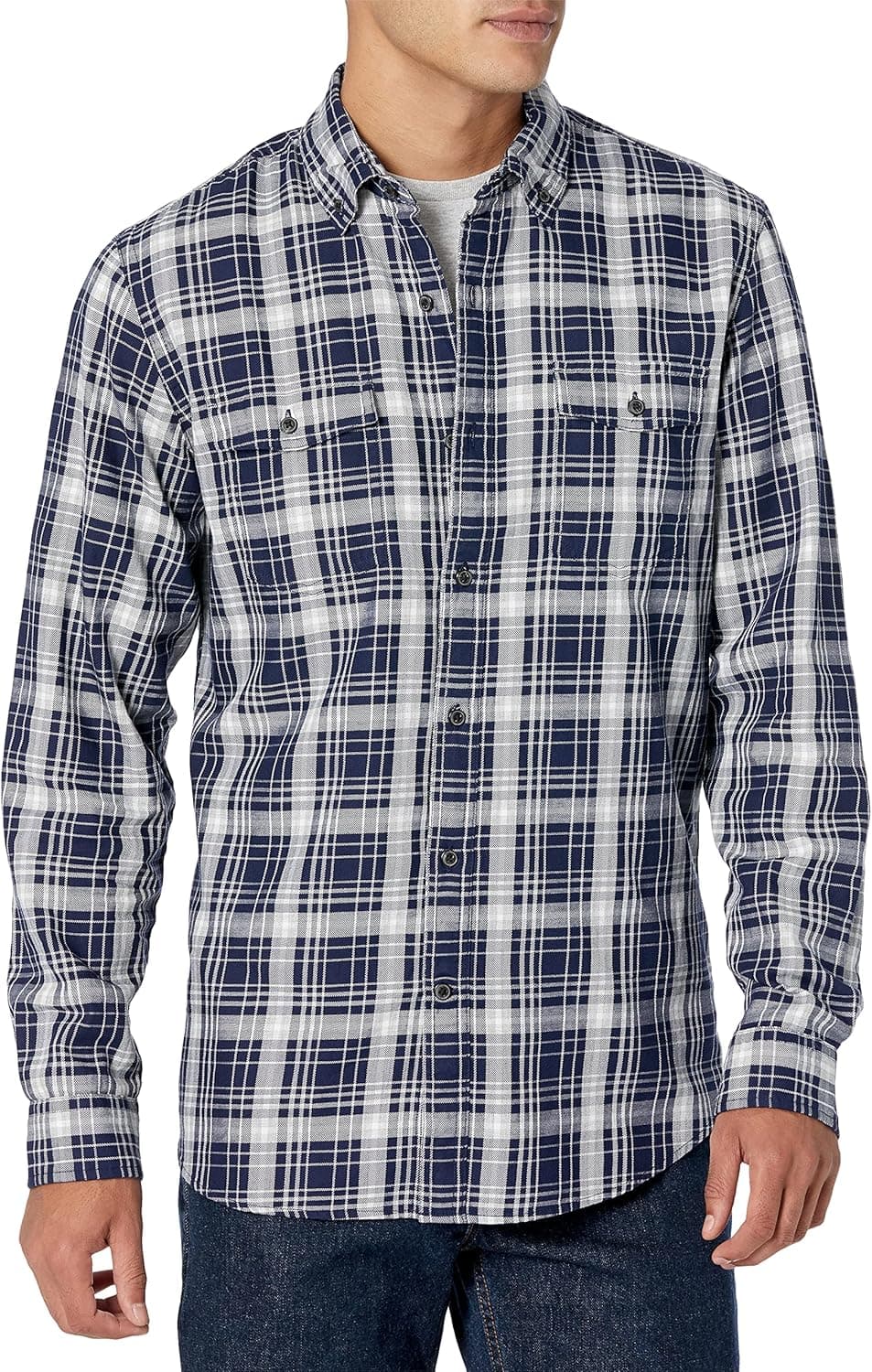 Amazon Essentials Men's Slim-Fit Long-Sleeve Plaid Two-Pocket Twill Shirt