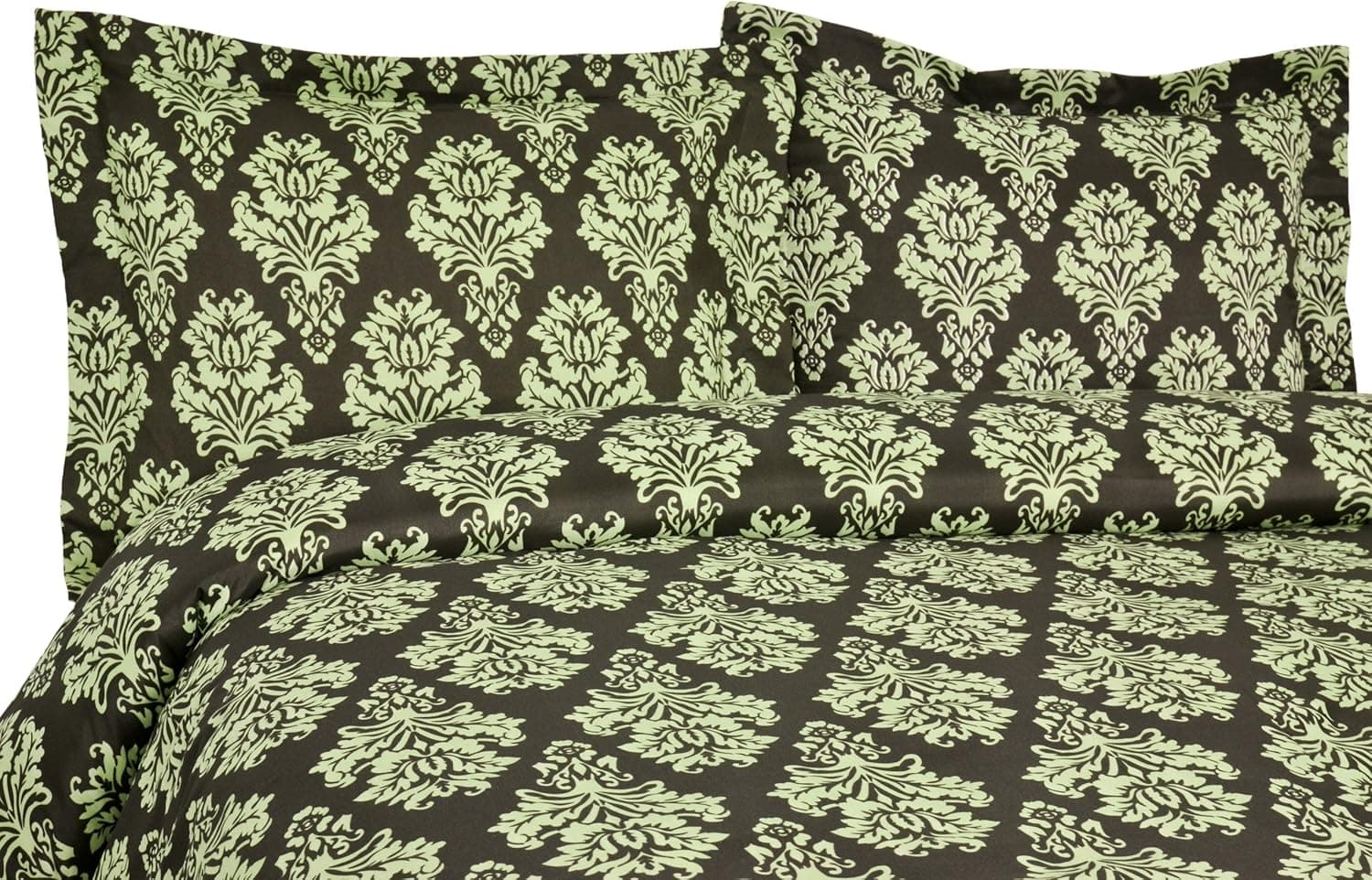 Elite Home Collection Somerset, Floral/Medallion Luxurious Microfiber 3-Piece Duvet/Sham Set, King Size, Sage