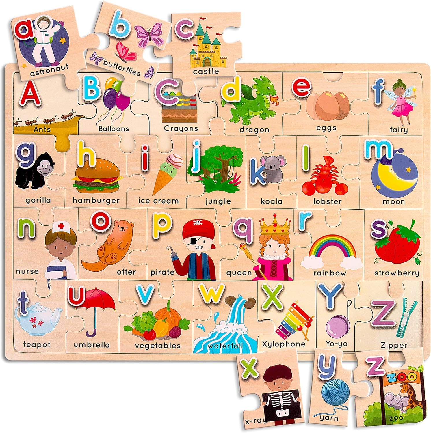 Wooden Alphabet Puzzle for Kids, ABC Puzzles, Matching Uppercase & Lowercase Letters, ABC Learning for Toddlers, Preschool Learning Games Ages 3+ Educational Toys for Toddlers, Big 17x12
