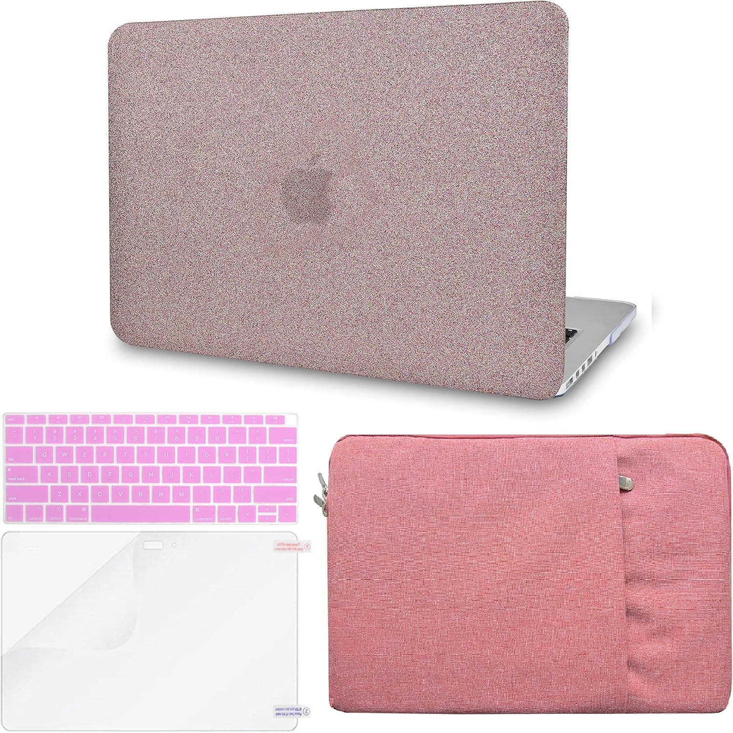 KECC Compatible with MacBook Pro 13 inch Case 2016-2020 Release A2159 A1989 A1706 A1708 Touch Bar Plastic Hard Shell + Keyboard Cover + Sleeve + Screen Protector (Baby Pink Sparkling)
