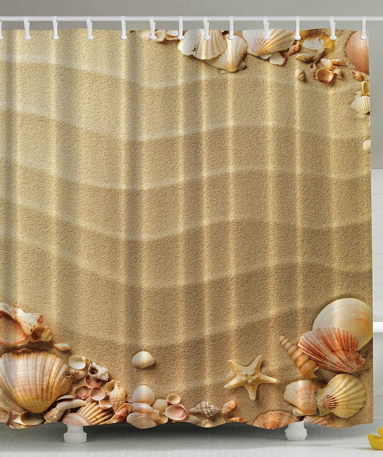 Beach Seashells Nautical Ocean Seaside Seascape Coastal Art Picture Print Polyester Fabric Xlong Shower Curtain - Beige Tan Sand