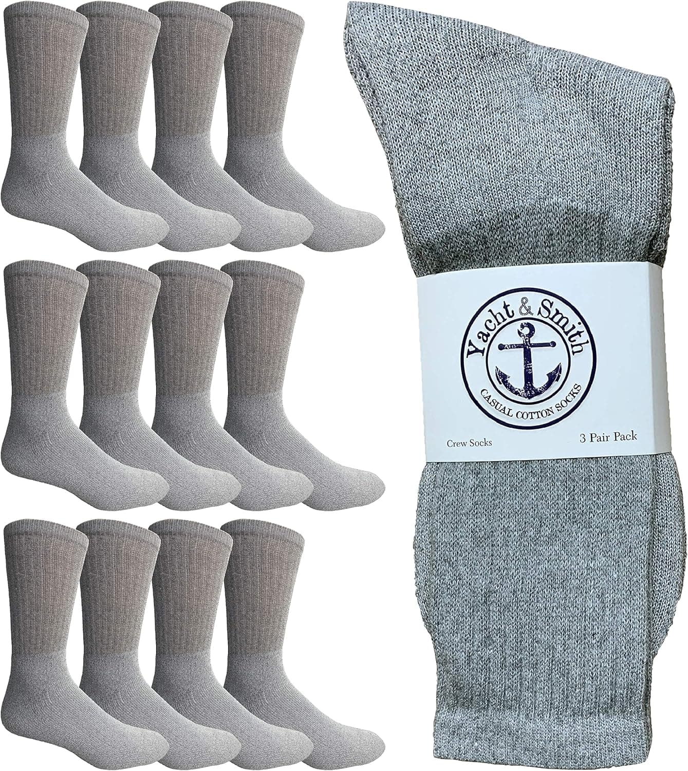 Yacht & Smith Wholesale Bulk Mens Crew Socks, Cotton Big And Tall Plus Size Socks Size 13-16