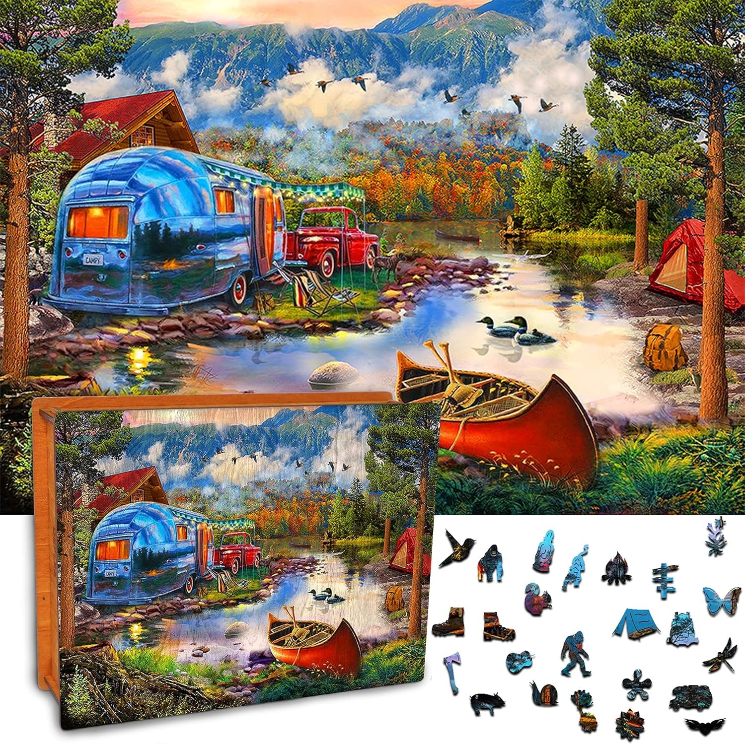 DEPLEE 500 Pieces Wooden Jigsaw Puzzles, Camping Canvas Puzzles, Perfect Wooden Puzzles for Adults and Friends 16"x20" in-Super King