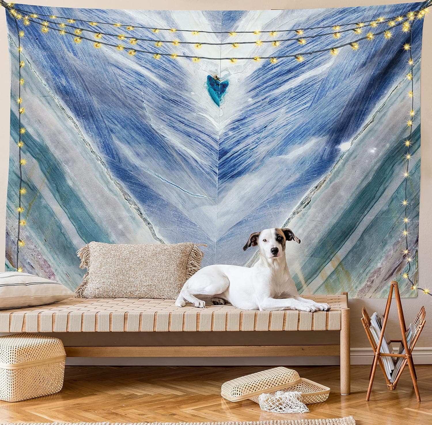 Ambesonne Marble Print Tapestry, Onyx Stone Tribal Style with Color Elements Agate Pattern, Wide Wall Hanging for Bedroom Living Room Dorm, 80" X 60", Teal Dark Blue Pale Grey
