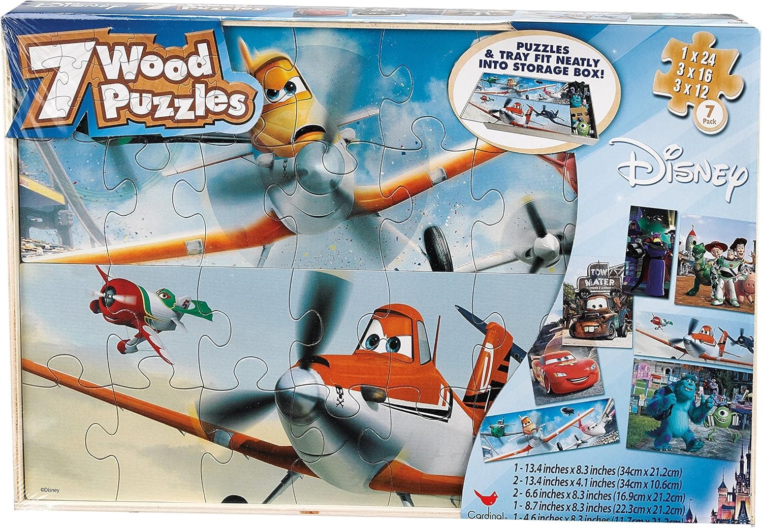 Spin Master Games Planes 7 Wood Puzzles in Wooden Storage Box (Styles Will Vary)