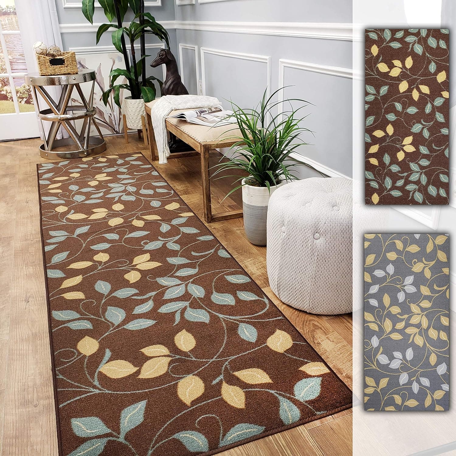 Custom Size Hallway Runner Rug - 22 in x 7 feet - Price Drops by Size - Rubber Backed Non Slip Geometric - Choose Width x Length
