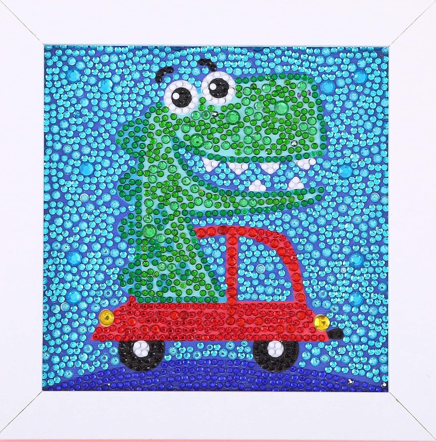 Diamond Painting Kits for Kid, DIY 5D Dinosaur Mosaic Making with White Frame for Kids 7.1X7.1inches…